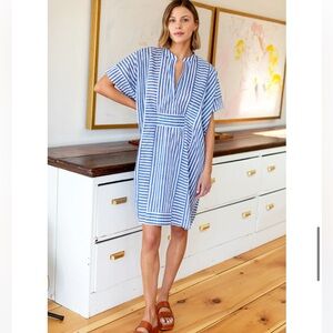 Emerson Fry India Collection Short Caftan, Blue Ocean Stripe